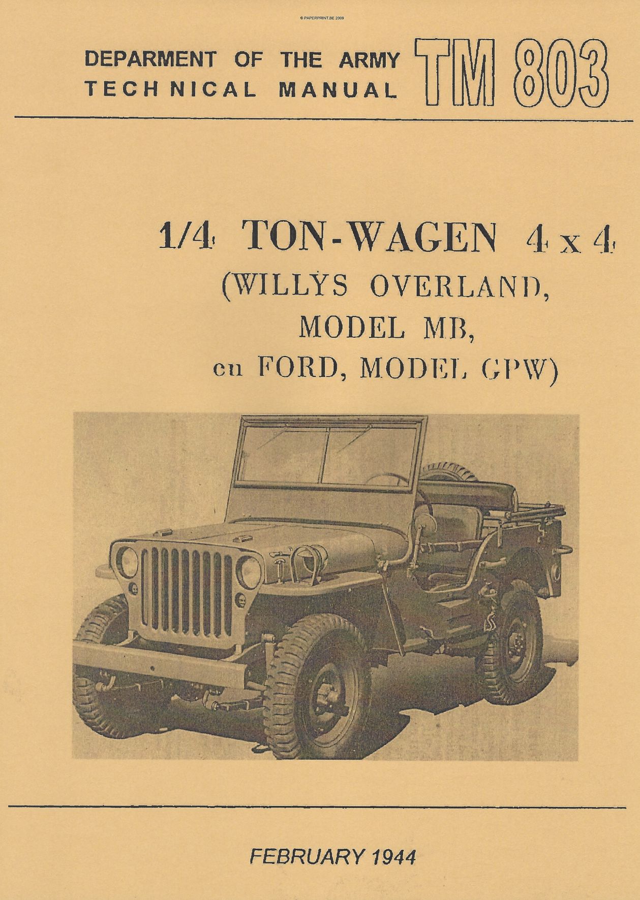 TM 9-803 NL ¼ TON - WAGEN 4x4 (WILLYS-OVERLAND MB EN FORD GPW)
